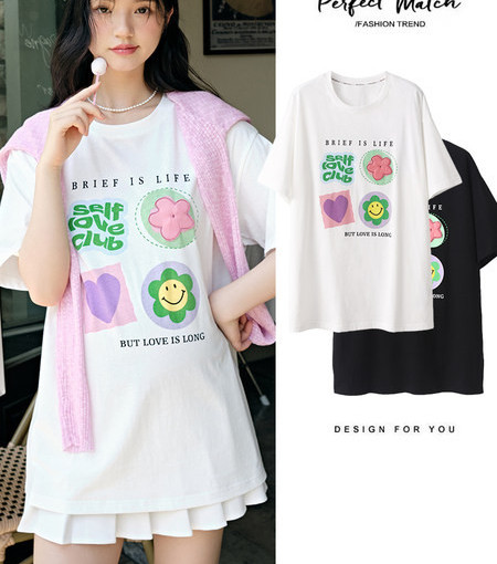 Ежедневна тениска с цветна щампа за бременни