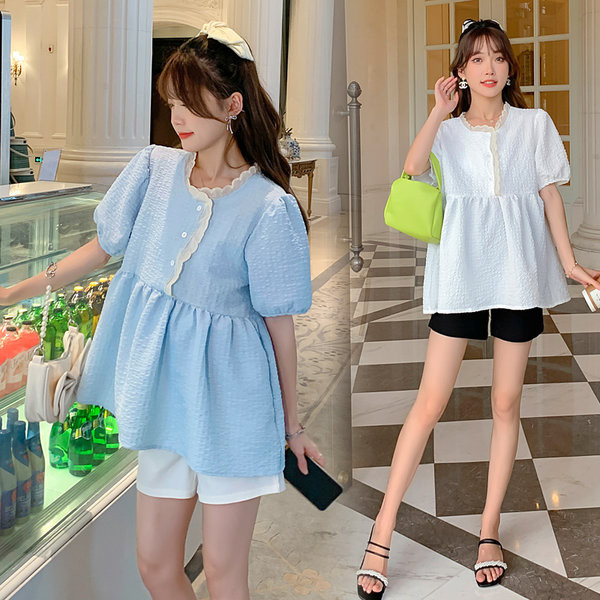 Модерна дамска блуза за бременни с дантела