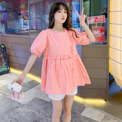 Разкроена блуза с къдри за бременни