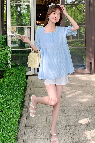 Лятна блуза с квадратно деколте и къс ръкав за бременни