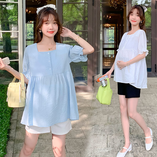 Лятна блуза с квадратно деколте и къс ръкав за бременни