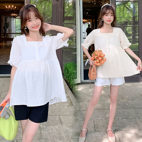 Лятна блуза с квадратно деколте и къс ръкав за бременни