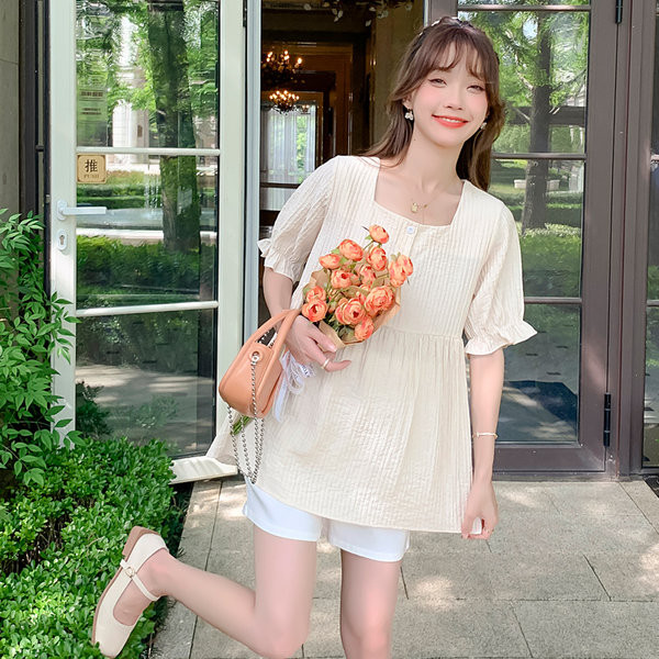 Лятна блуза с квадратно деколте и къс ръкав за бременни