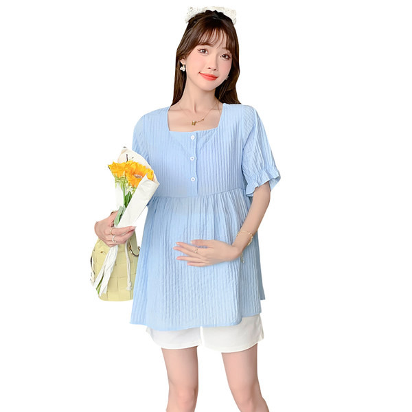 Лятна блуза с квадратно деколте и къс ръкав за бременни