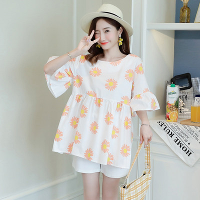 Дамска разкроена туника с флорален десен за бременни