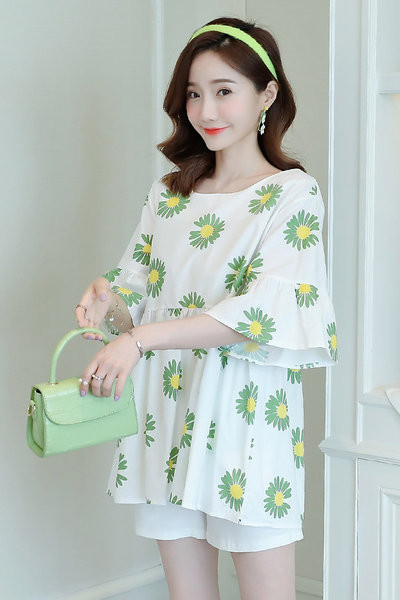 Дамска разкроена туника с флорален десен за бременни