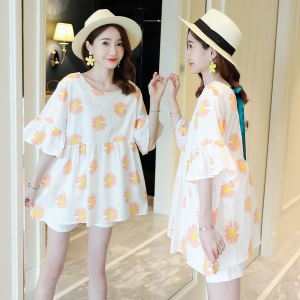 Дамска разкроена туника с флорален десен за бременни