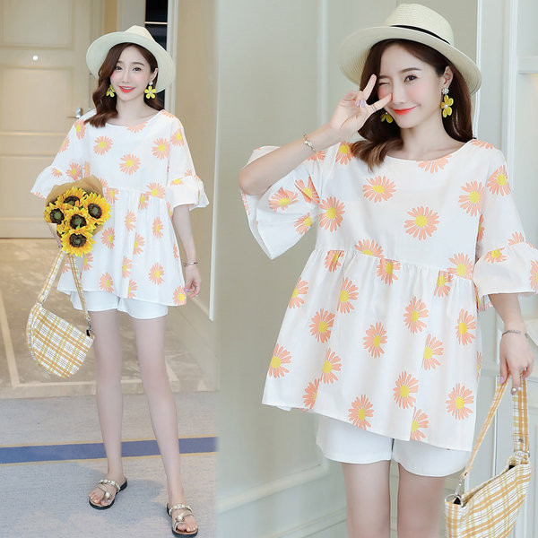 Дамска разкроена туника с флорален десен за бременни