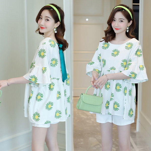 Дамска разкроена туника с флорален десен за бременни