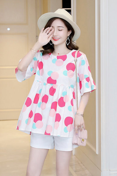 Дамска разкроена блуза с къс ръкав за бременни