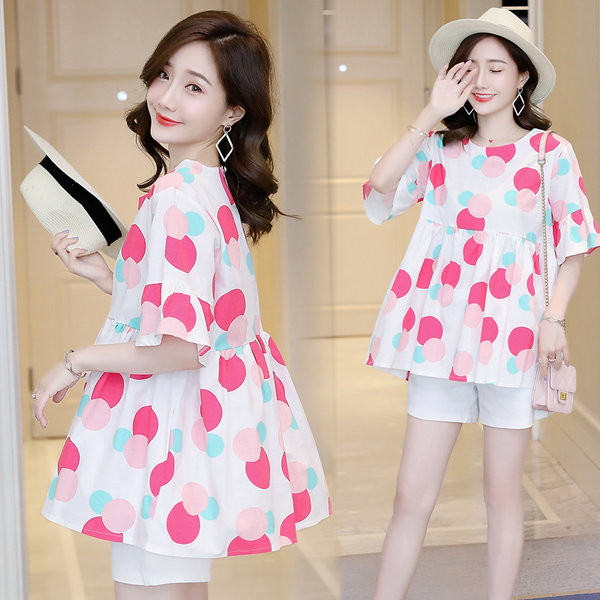 Дамска разкроена блуза с къс ръкав за бременни