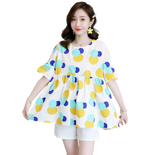 Дамска разкроена блуза с къс ръкав за бременни