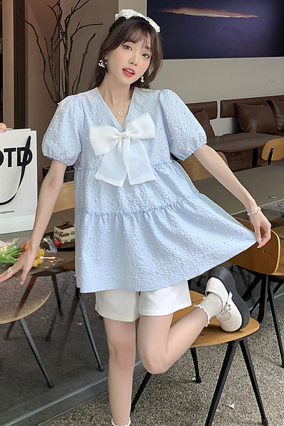 Madinga moteriška nėščiųjų palaidinė su kaspinu