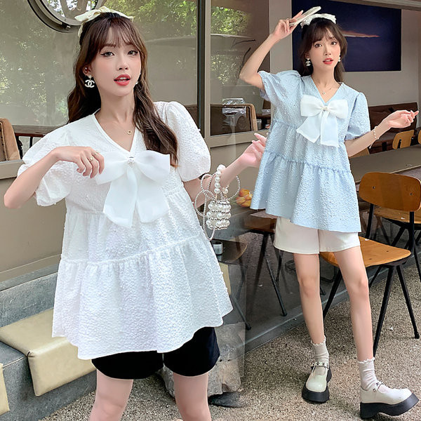 Madinga moteriška nėščiųjų palaidinė su kaspinu