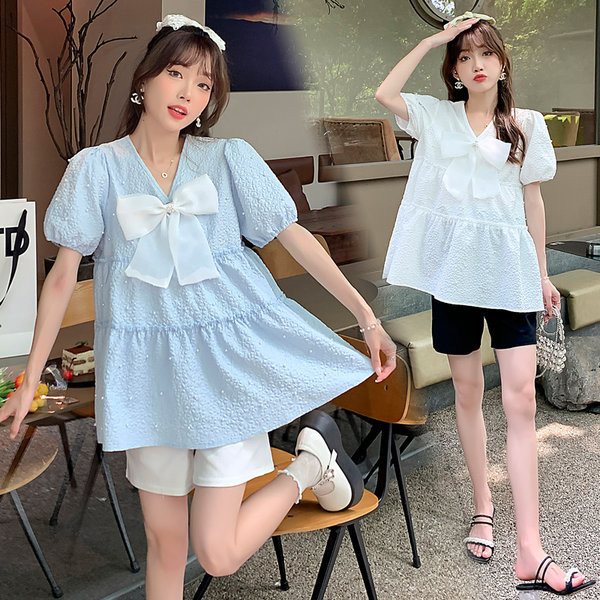 Madinga moteriška nėščiųjų palaidinė su kaspinu