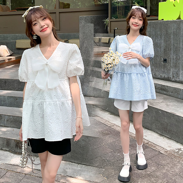 Madinga moteriška nėščiųjų palaidinė su kaspinu