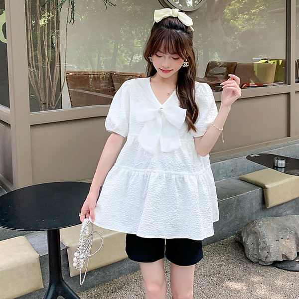 Madinga moteriška nėščiųjų palaidinė su kaspinu