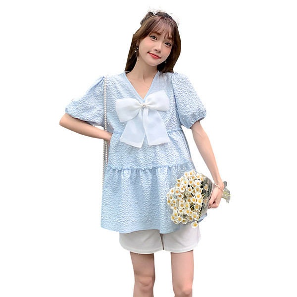 Madinga moteriška nėščiųjų palaidinė su kaspinu