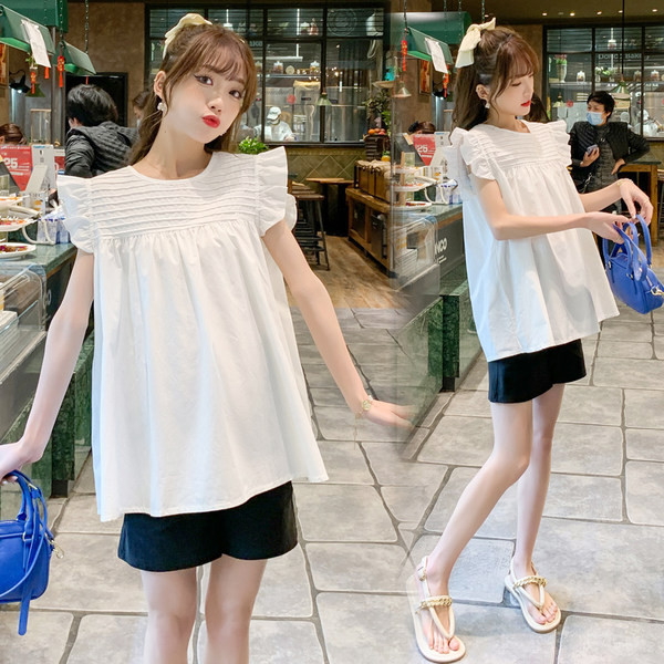 Широк модел блуза за бременни с къдри 