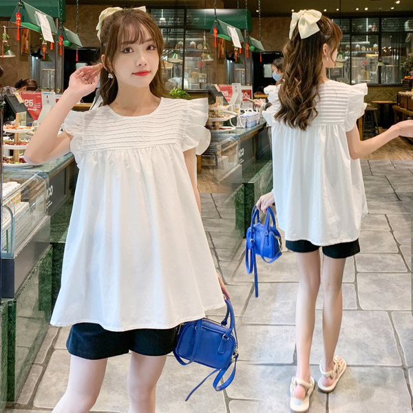 Широк модел блуза за бременни с къдри 