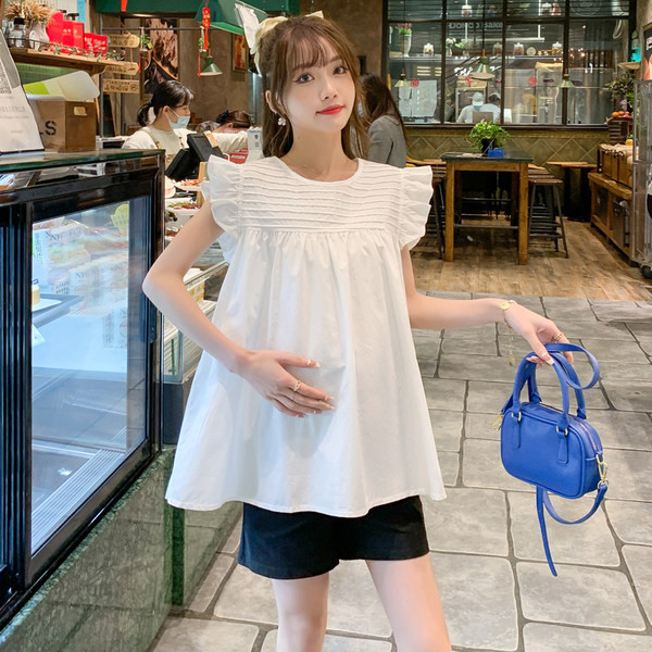 Широк модел блуза за бременни с къдри 