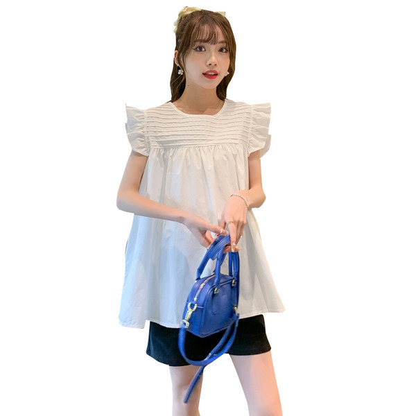 Широк модел блуза за бременни с къдри 