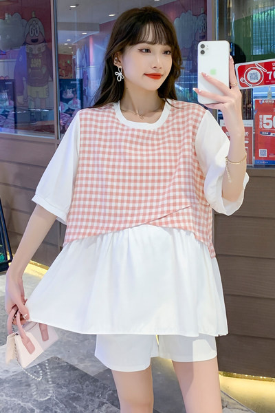 Карирана разкроена блуза за  бременни