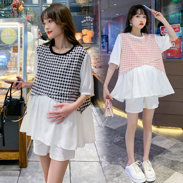 Карирана разкроена блуза за  бременни