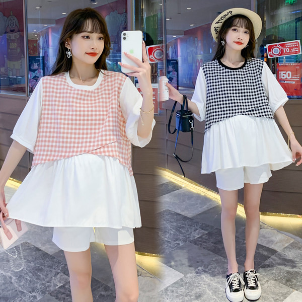 Карирана разкроена блуза за  бременни