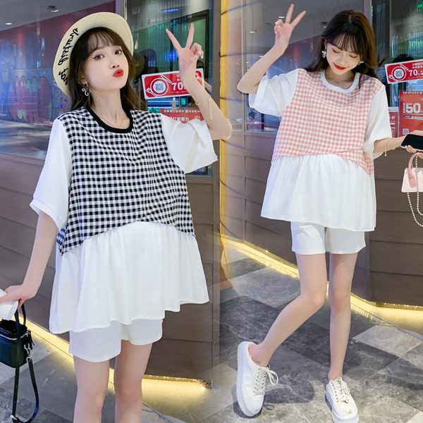 Карирана разкроена блуза за  бременни