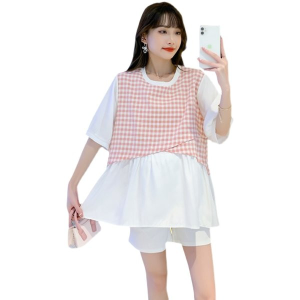 Карирана разкроена блуза за  бременни