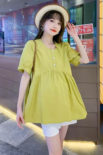 Ежедневна свободна риза с къс ръкав и копчета за бременни