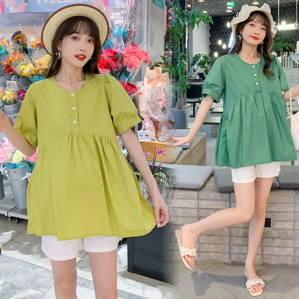 Ежедневна свободна риза с къс ръкав и копчета за бременни