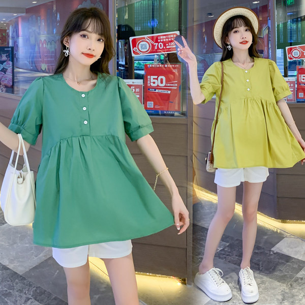 Ежедневна свободна риза с къс ръкав и копчета за бременни