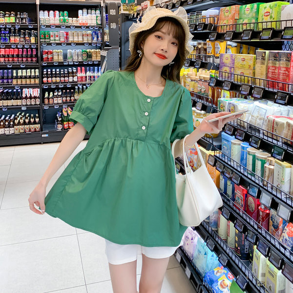 Ежедневна свободна риза с къс ръкав и копчета за бременни