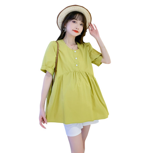 Ежедневна свободна риза с къс ръкав и копчета за бременни