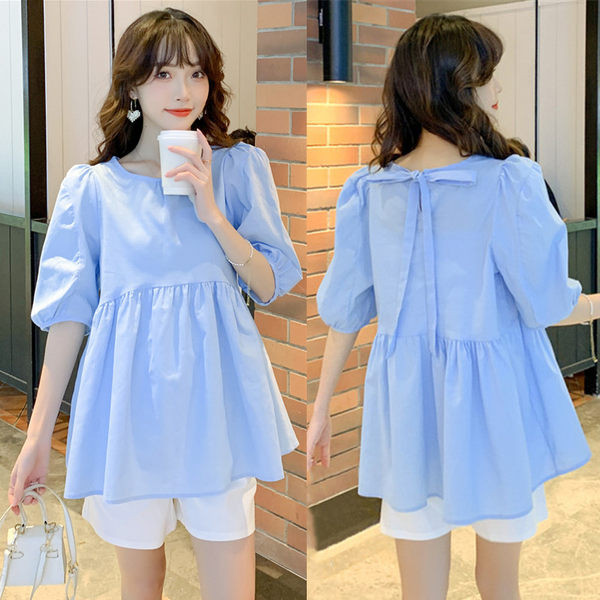 Свободна блуза за бременни с 3/4 ръкав и връзки