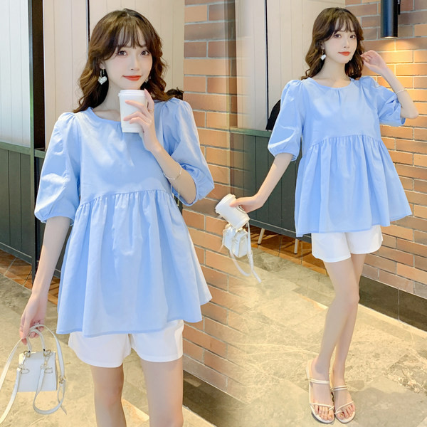 Свободна блуза за бременни с 3/4 ръкав и връзки