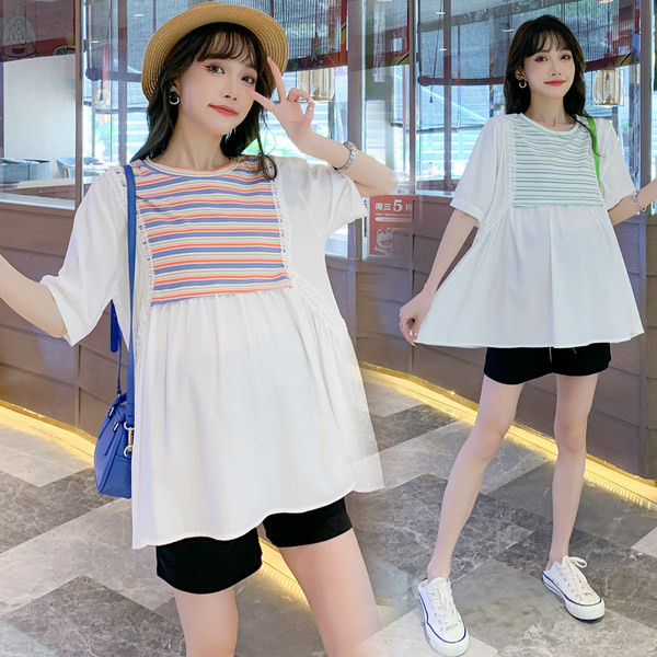 Раирана блуза с къс ръкав за бременни 