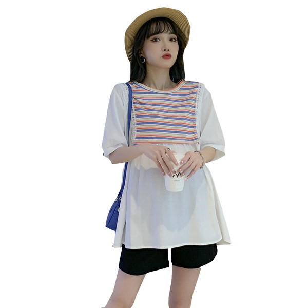 Раирана блуза с къс ръкав за бременни 