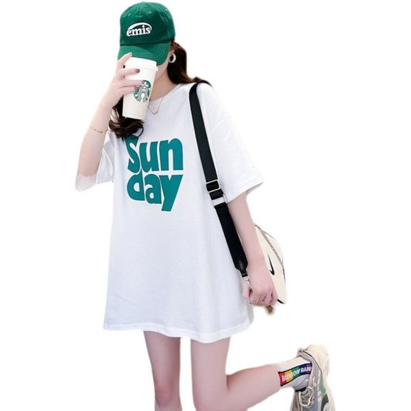 Широк модел дълга тениска с надпис подходяща за бременни