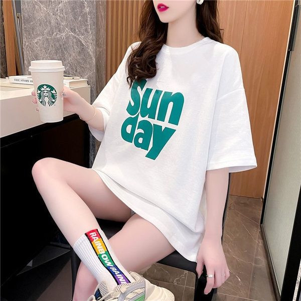 Широк модел дълга тениска с надпис подходяща за бременни