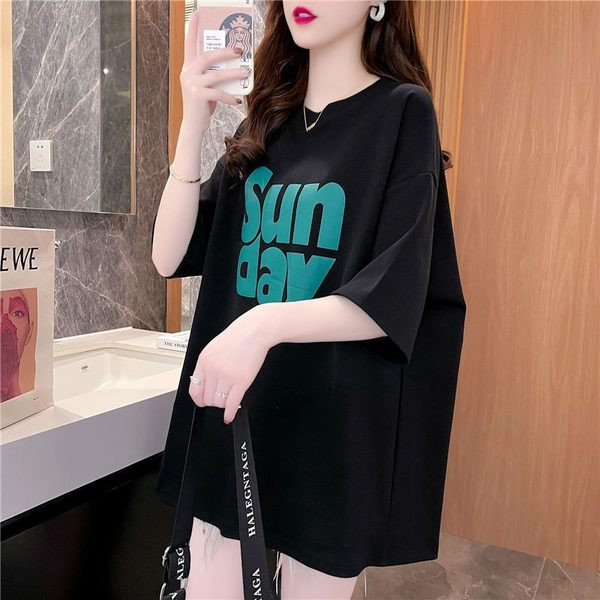 Широк модел дълга тениска с надпис подходяща за бременни