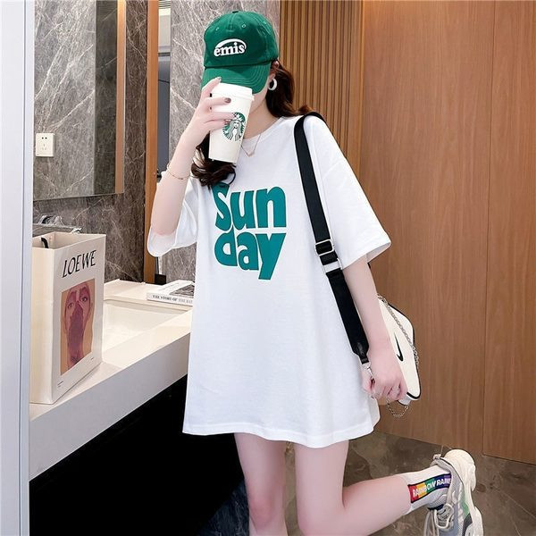 Широк модел дълга тениска с надпис подходяща за бременни