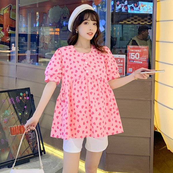 Лятна свободна блуза с къс ръкав и апликация за бременни