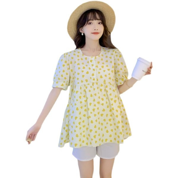 Лятна свободна блуза с къс ръкав и апликация за бременни