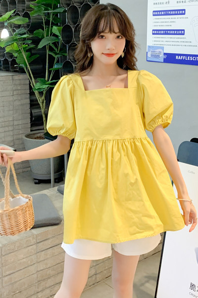 Лятна риза с къс ръкав и квадратно деколте за бременни