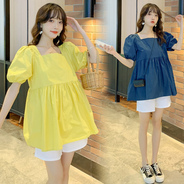 Лятна риза с къс ръкав и квадратно деколте за бременни