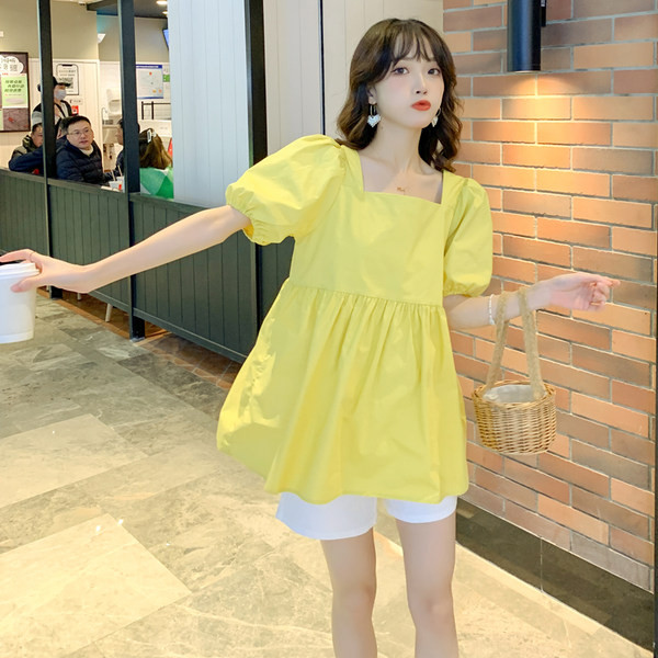 Лятна риза с къс ръкав и квадратно деколте за бременни