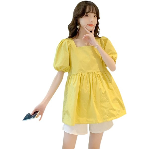 Лятна риза с къс ръкав и квадратно деколте за бременни